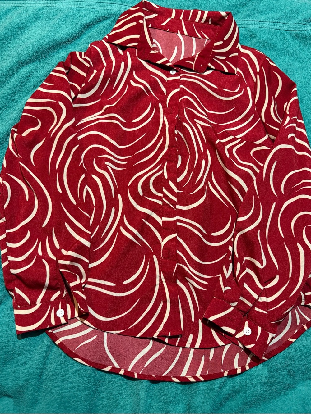 SHEIN Red Swirl Button-Down Shirt